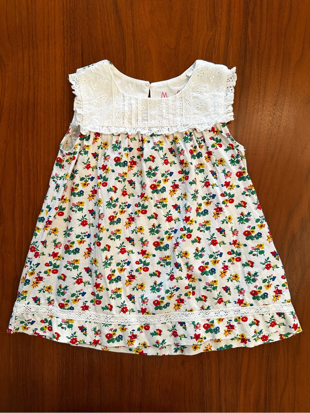 Mini Boden size 4-5 White Floral Eyelet Yoke Kids Shirt Liberty Print